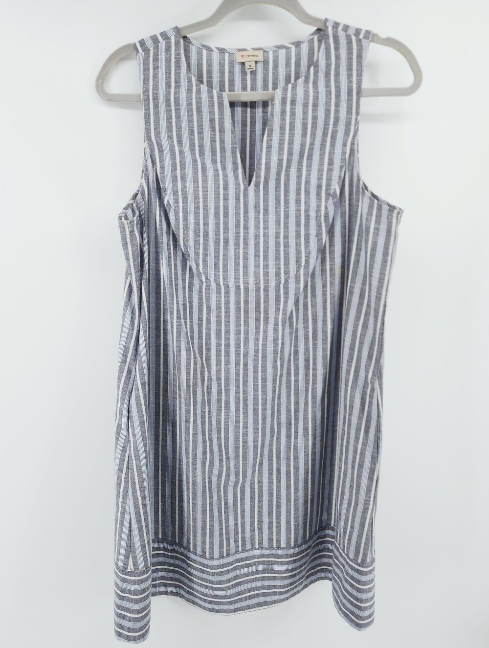 CREMIEUX Linen Blend Blue Striped Shift Dress Medium Sleeveless Coastal V-Neck